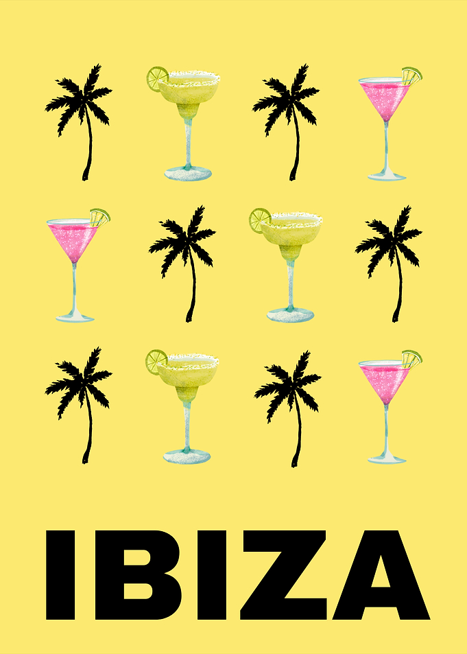 Ibiza Retro Art Decor Vacations Pastel Yellow Art Modern Boho Decor