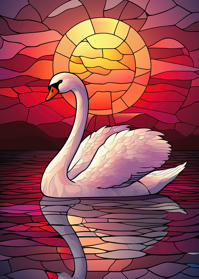 Swan Sunset Stained Glass