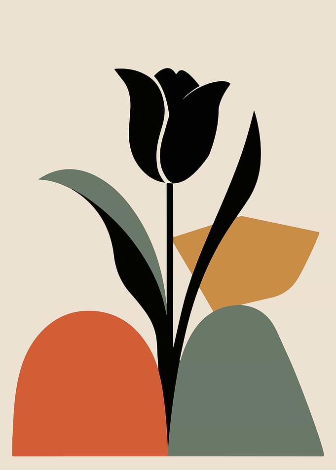 Mid-Century Modern Tulip Print Minimalist Abstract Floral Wall Art