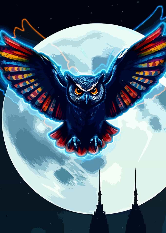 Art of Owl with Colorful Wings