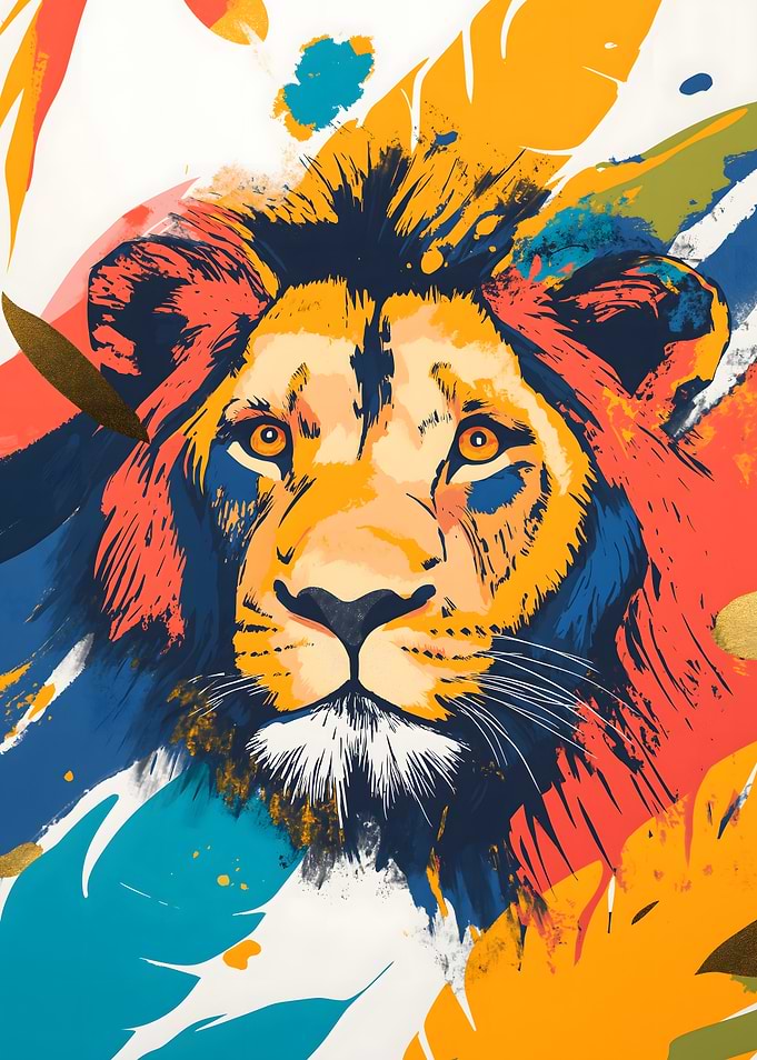 Lion Portrait with Abstract Background