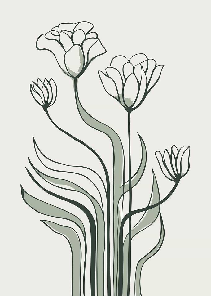 Minimalist Abstract Line Art Flowers in Green
