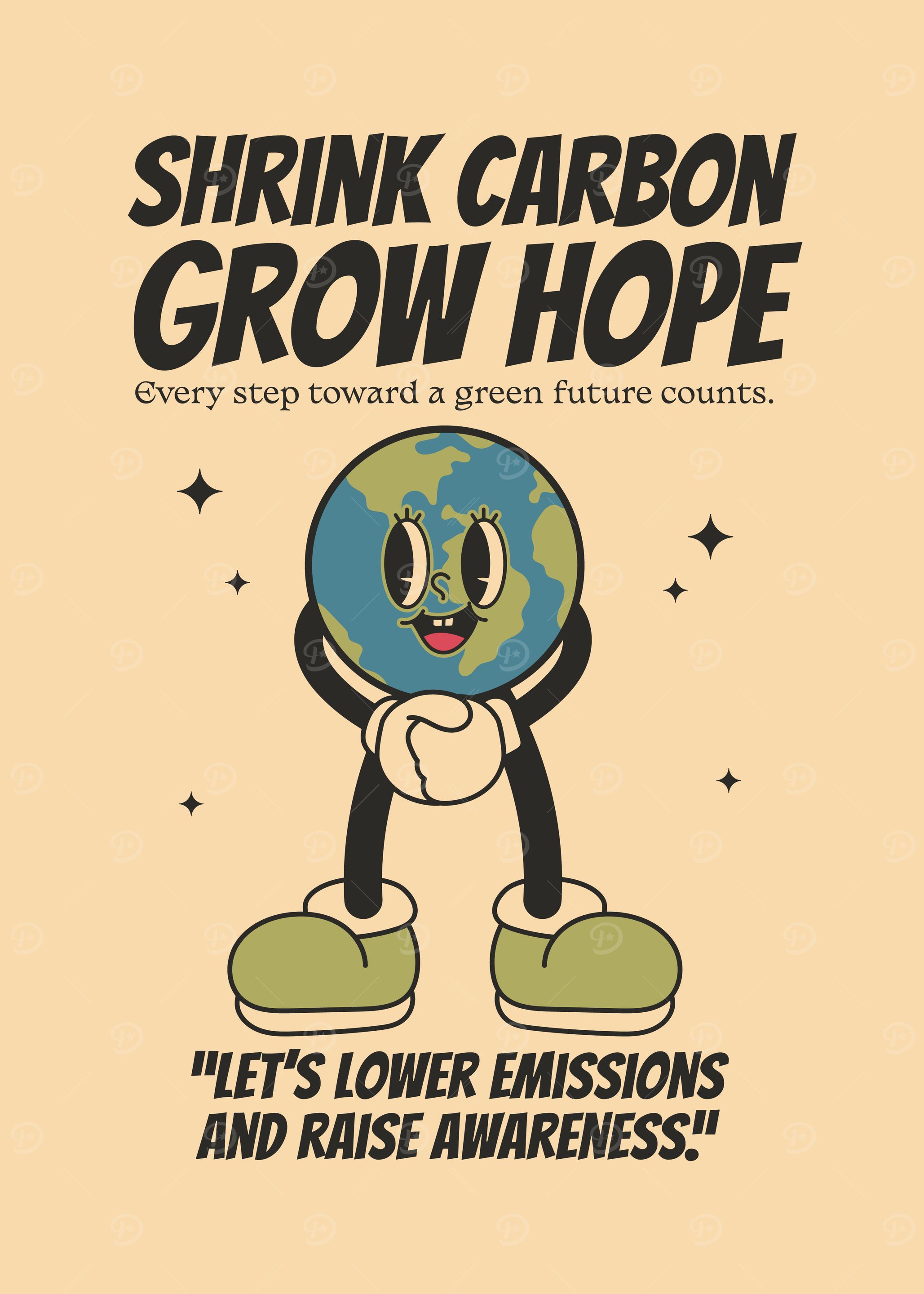 Earth Cartoon - Shrink Carbon Grow Hope
