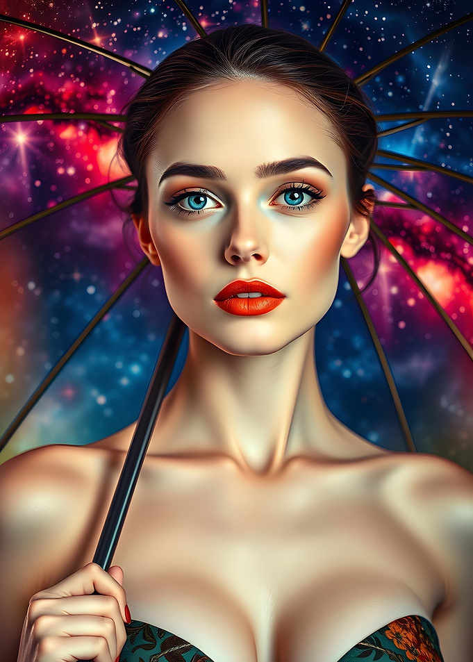 Woman under a Galaxy Umbrella
