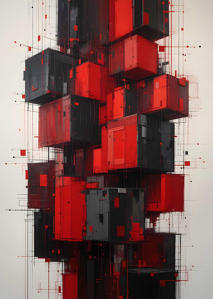 Abstract Red and Black Cubes