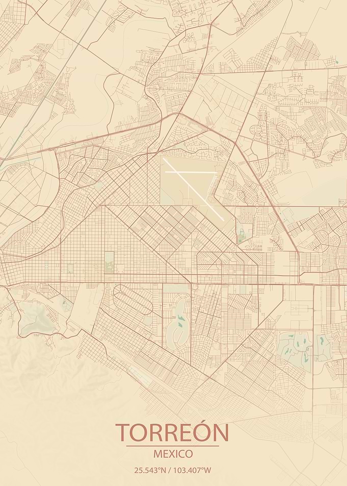 Torreon Mexico Vintage Style City Map
