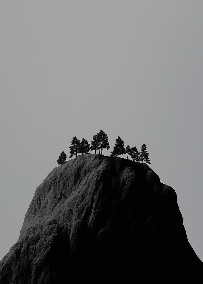 Silhouetted Trees on a Cliff