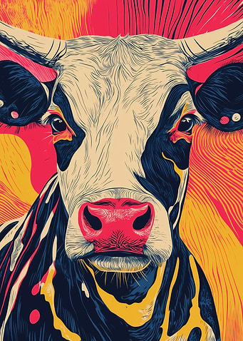 Cow Portrait in Bold Colors