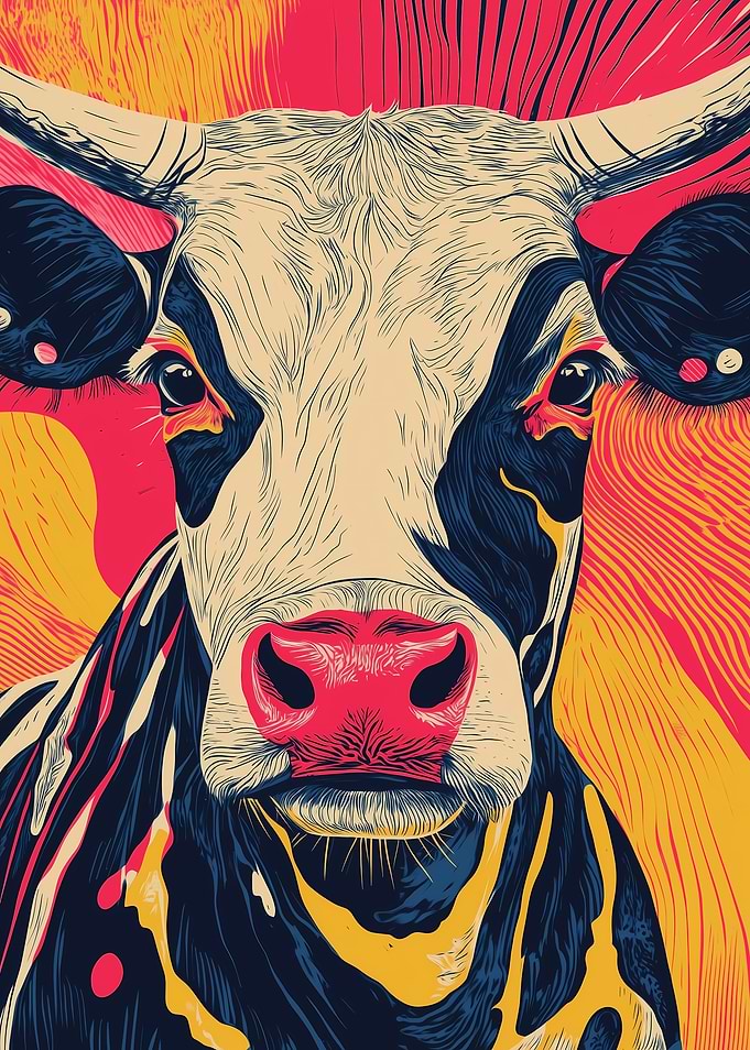 Cow Portrait in Bold Colors