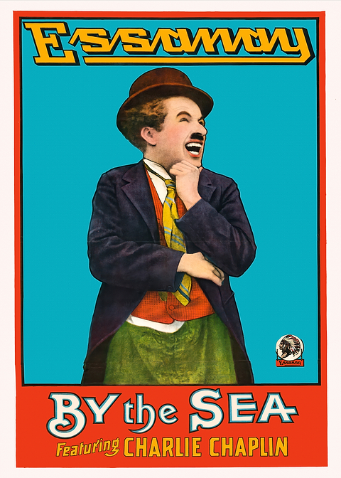 Charlie Chaplin By the Sea Poster — vintage film art printed on metal