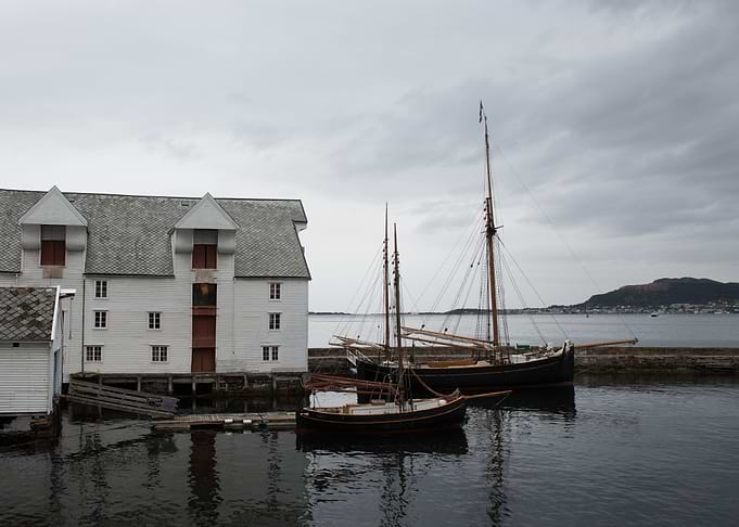 Wooden Boats Docked at Harbor in Norway