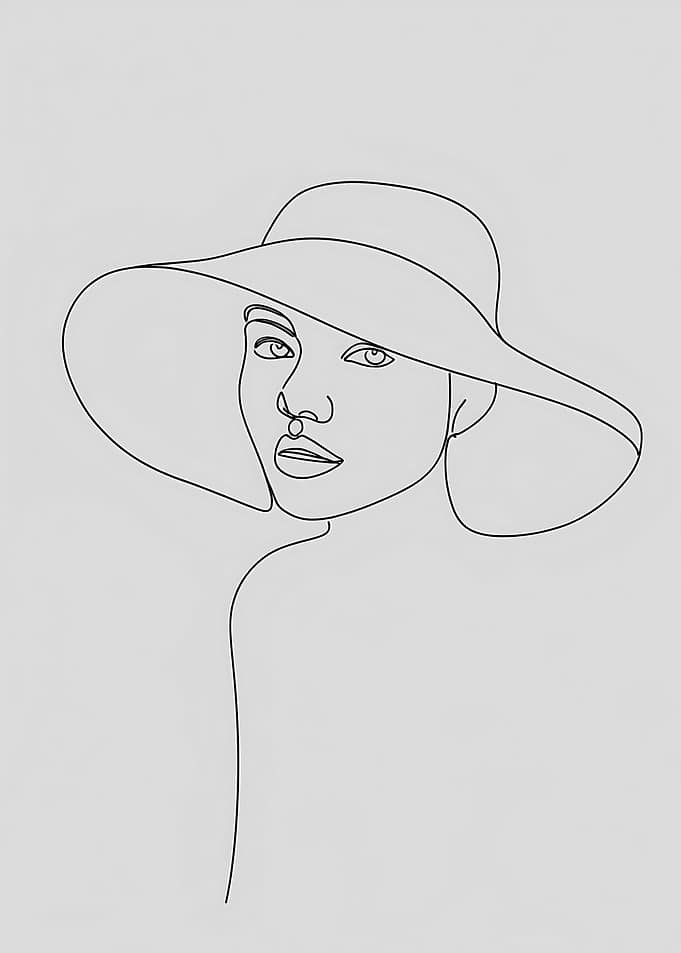 Line Art Woman in Hat