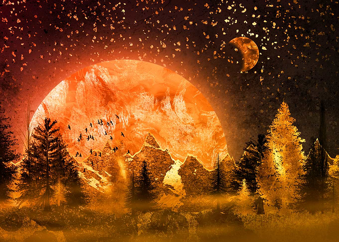 Golden Forest Under Two Moons
