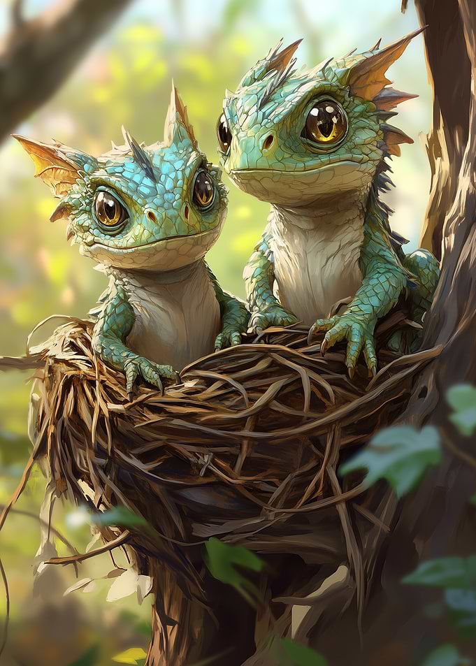 Cute Dragon Babies in Nest