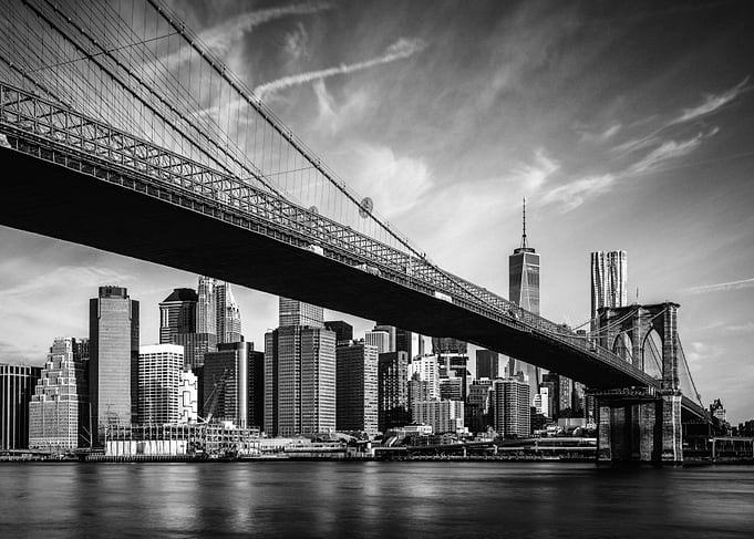 Brooklyn Bridge and New York city Skyline B&W