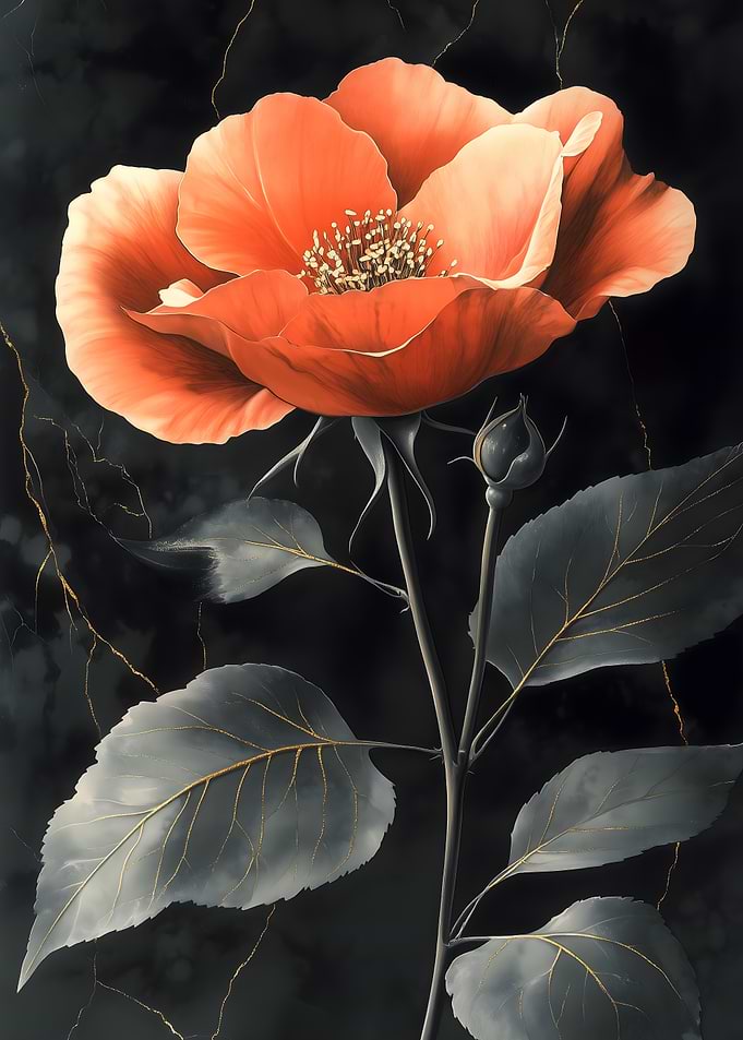 Single Rose with Gold Veins Japanese