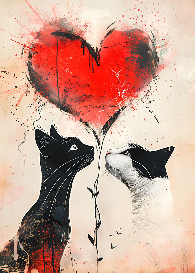 Cats and Heart Balloon