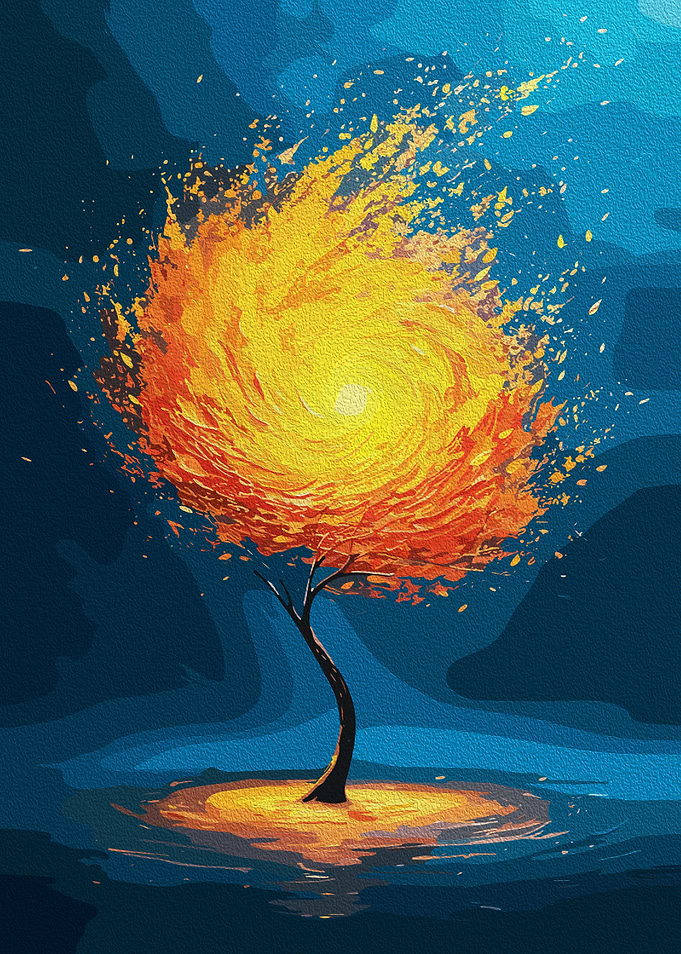 Abstract Tree with Swirling Leaves