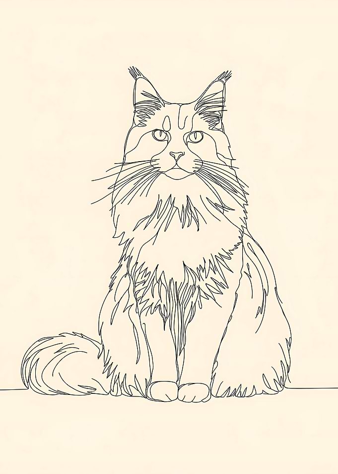 Line Art Maine Coon Cat