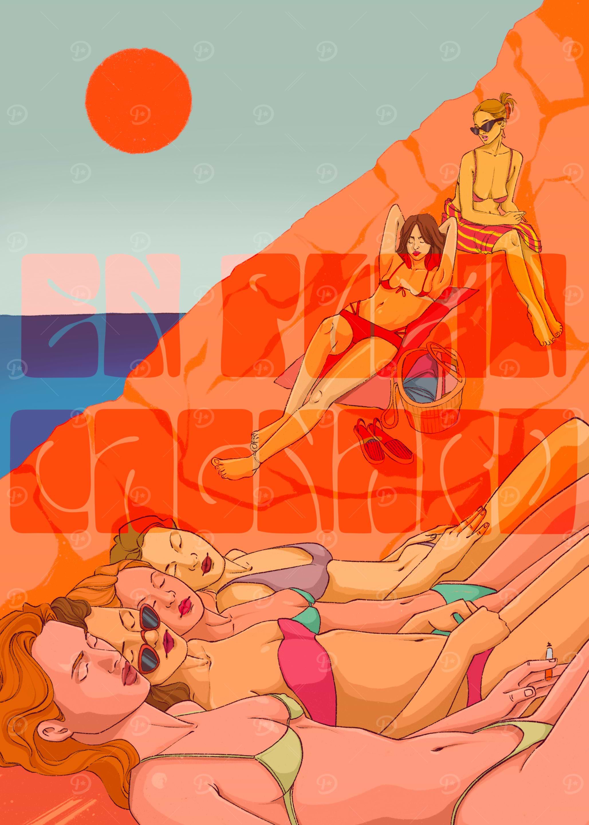 Beach Sunbathers Illustration