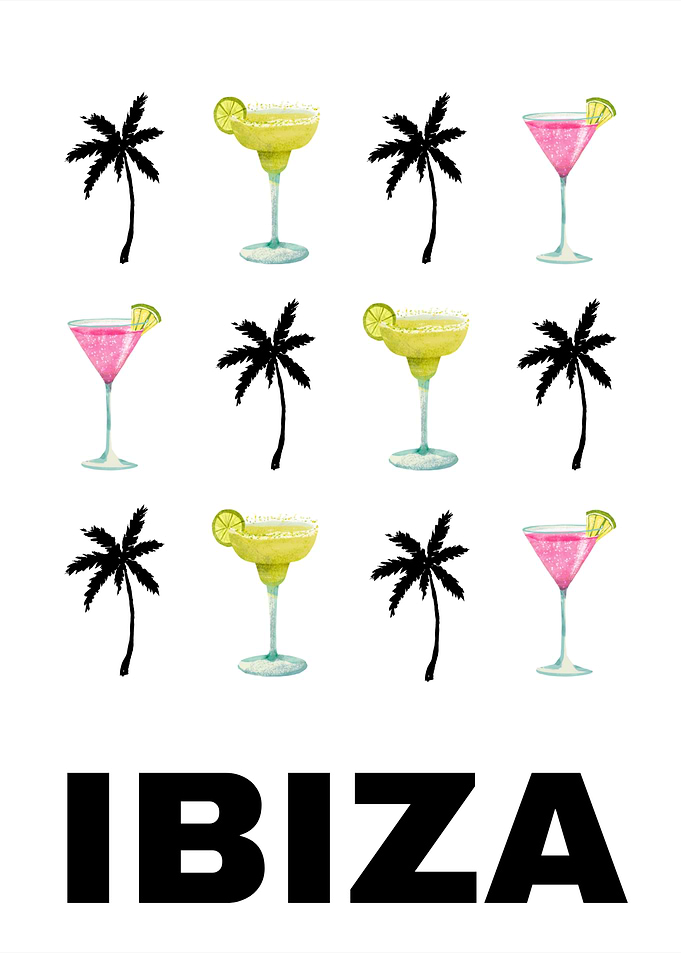 Ibiza Cocktails & Palms Boho Travel Art Decor