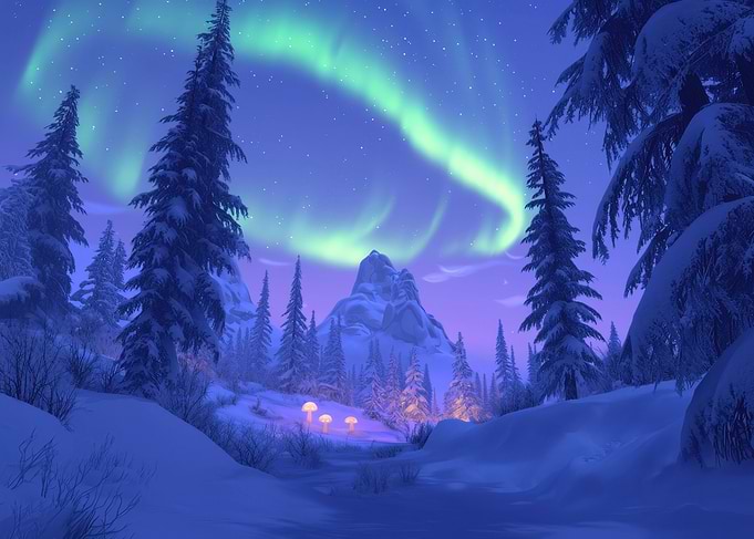 Aurora Borealis Winter Scene