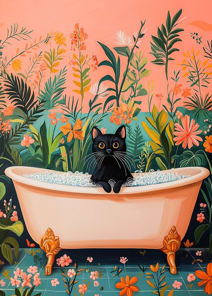 Black Cat in a Tub