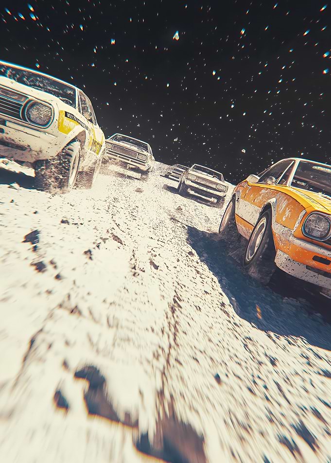 Retro Cars in Snowstorm