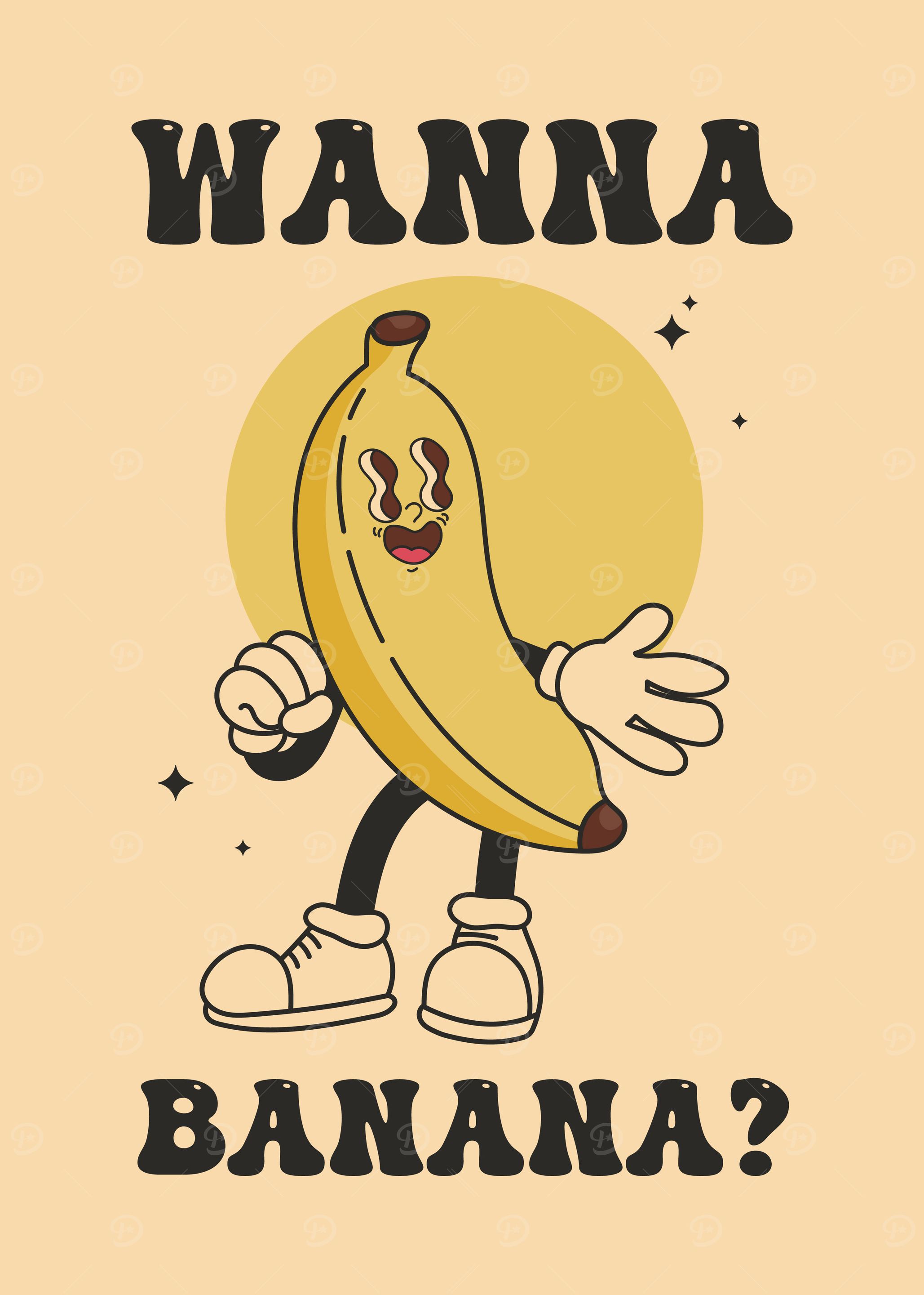 Wanna Banana? Retro Cartoon Poster