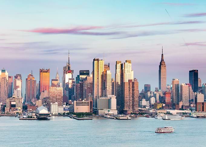 New York City Skyline and Hudson river at sunset