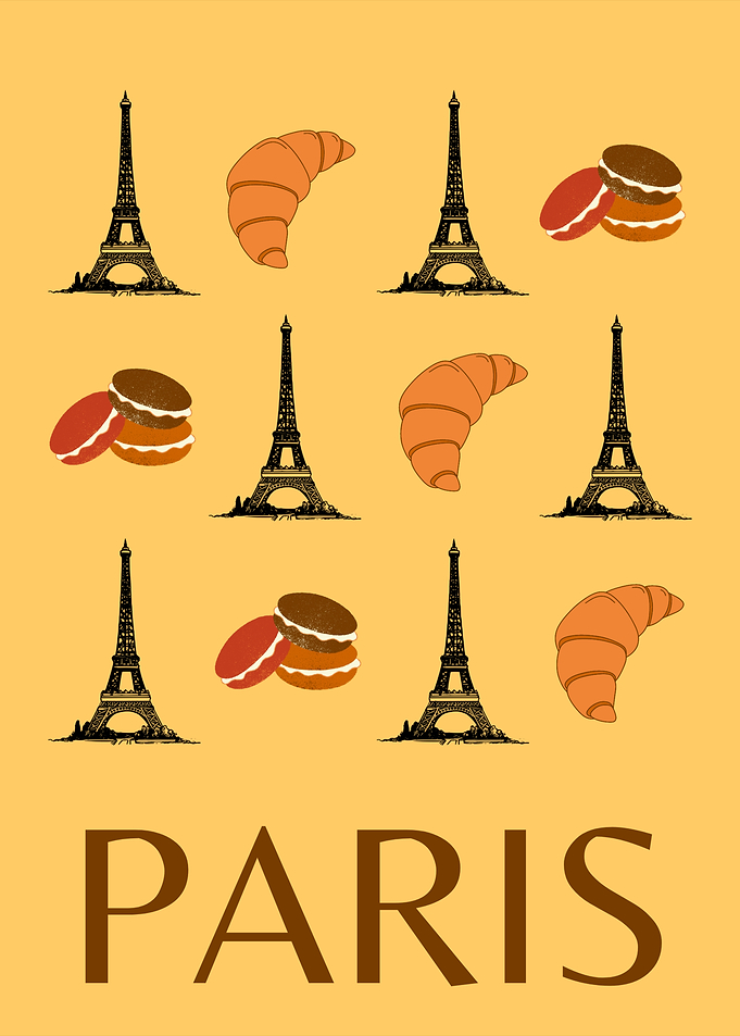 Paris Eiffel Tower Retro Modern Boho Art Decor Yellow Mustard