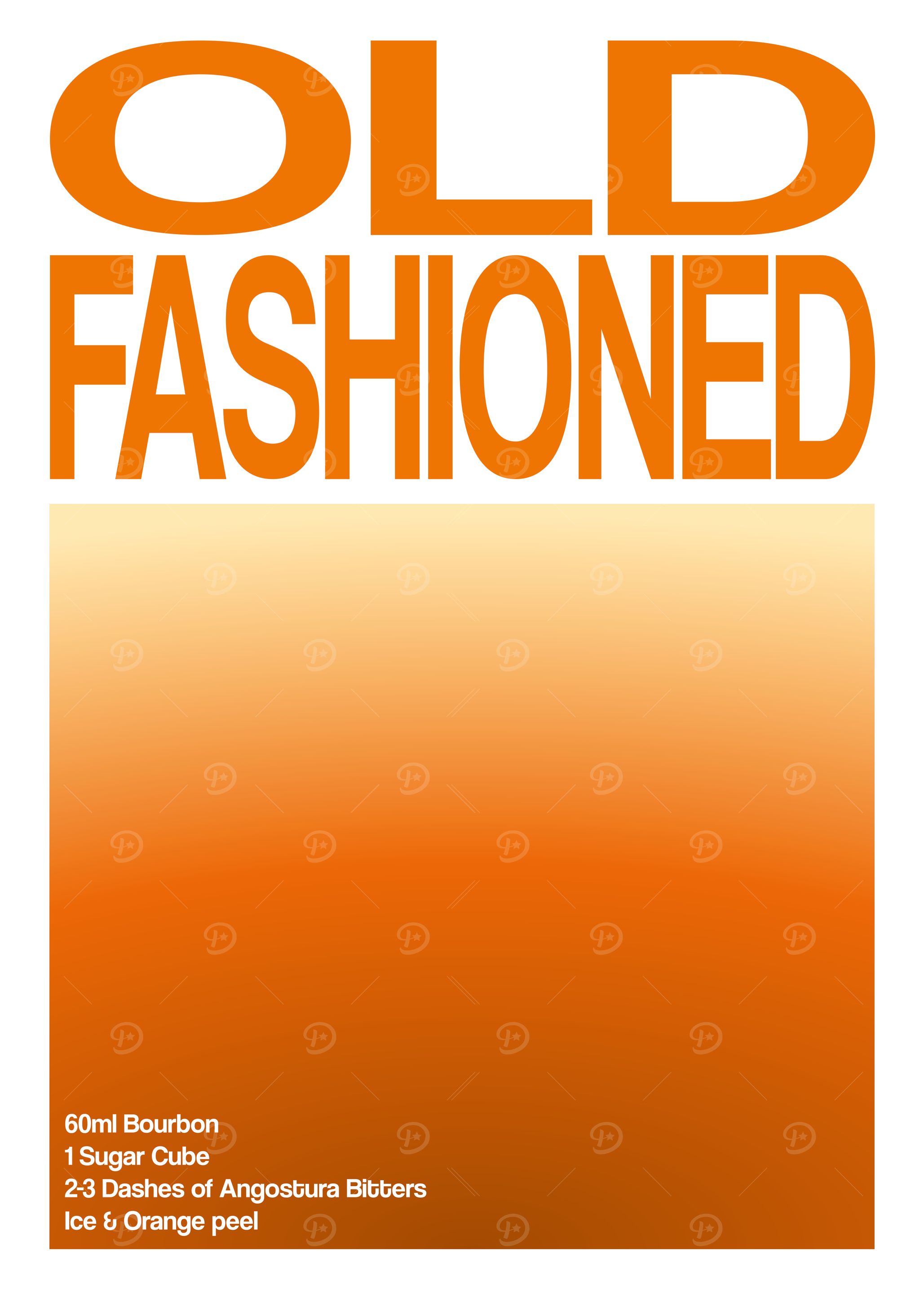 Old Fashioned Cocktail Minimalist Art & Recipe