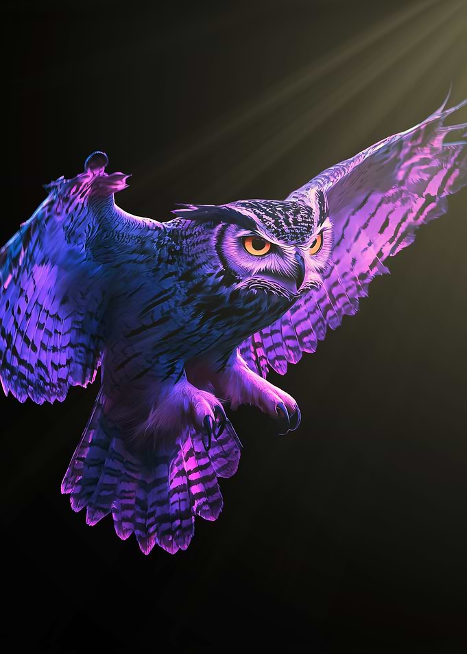 Purple Owl in Flight