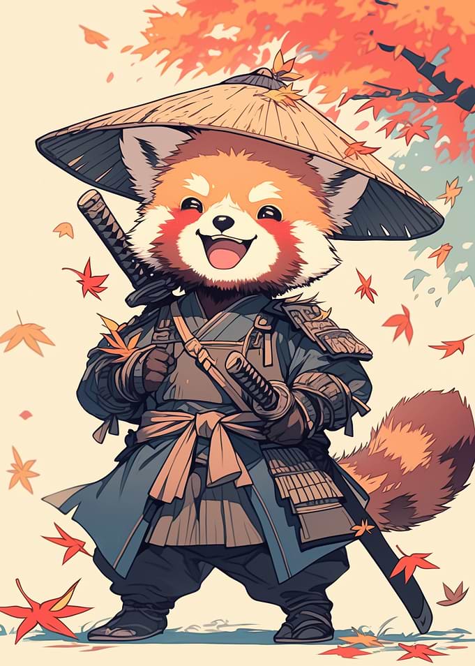 Red Panda Samurai - Japanese art