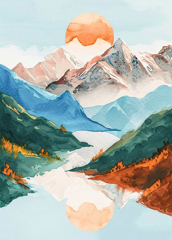 Watercolor Mountain Landscape