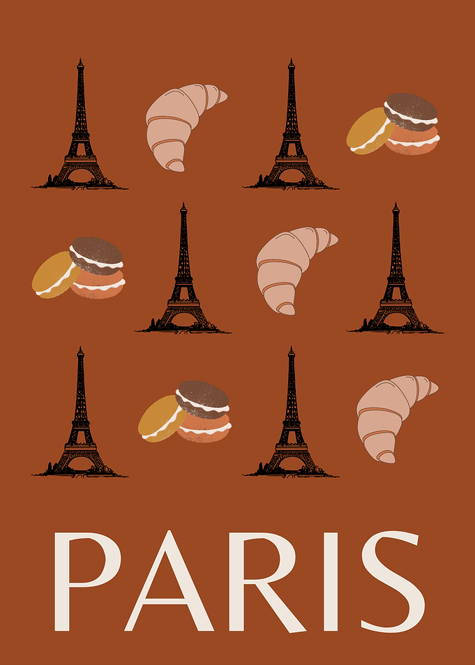 Paris Eiffel Tower Print Boho Brown Chocolate Tones