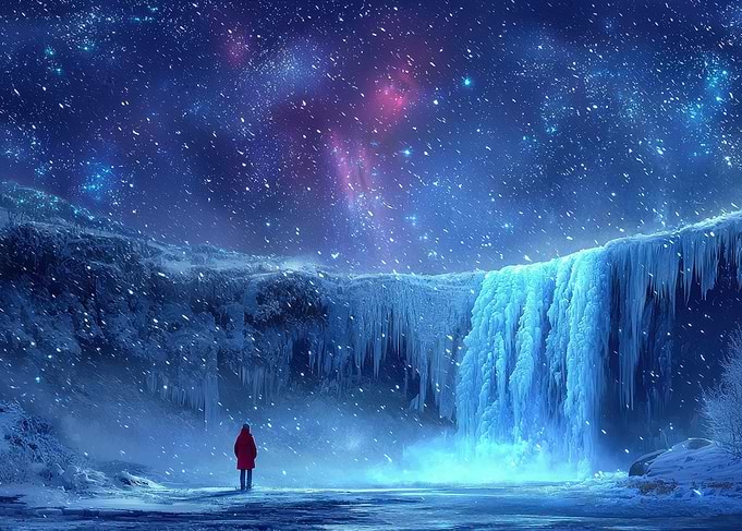 Frozen Waterfall Night
