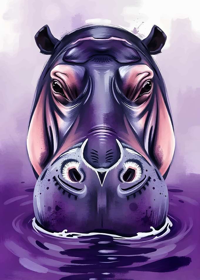Purple Hippo in Water