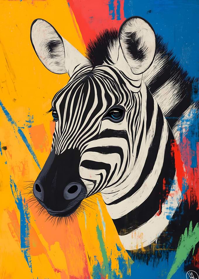Zebra Portrait with Colorful Background