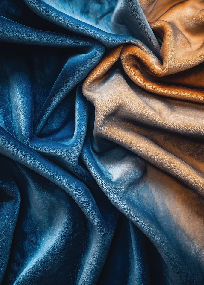Blue and Orange Velvet Fabric