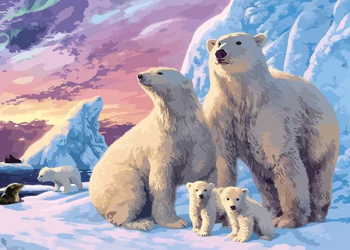 Polar Bear Family Sunset