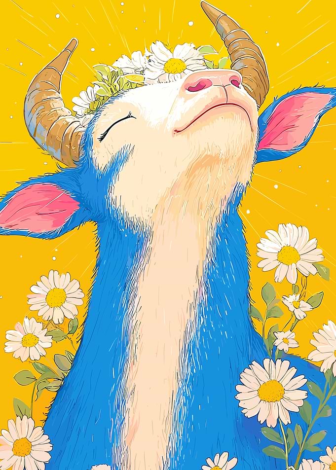 Blue Cow with Daisies