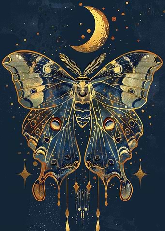 Golden Moth & Crescent Moon