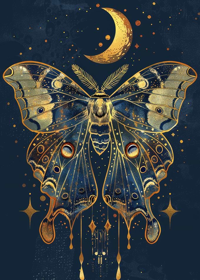 Golden Moth & Crescent Moon