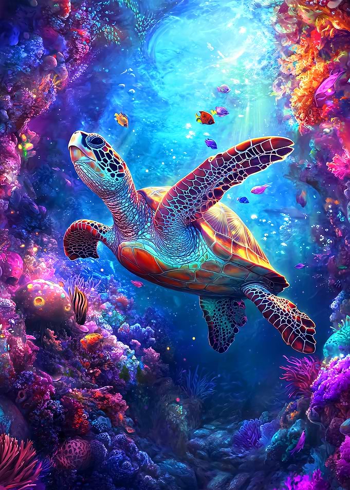 Sea Turtle in Coral Reef