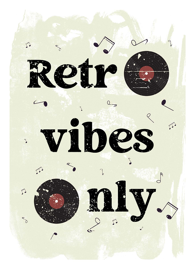 Retro-styled illustration with vinyl disk and motivational quote.