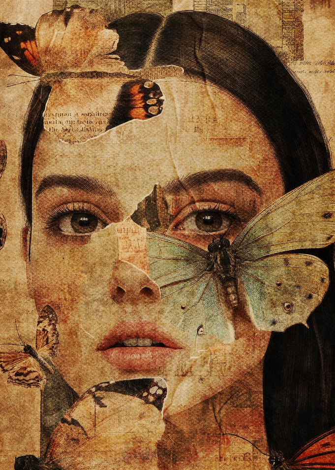 Woman with Butterflies Collage