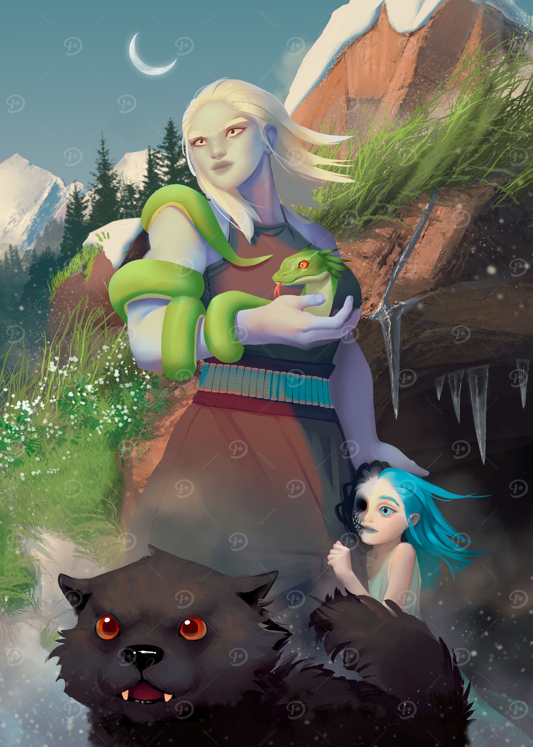 Angrboda, Fenrir, Jormungandr, and Hela