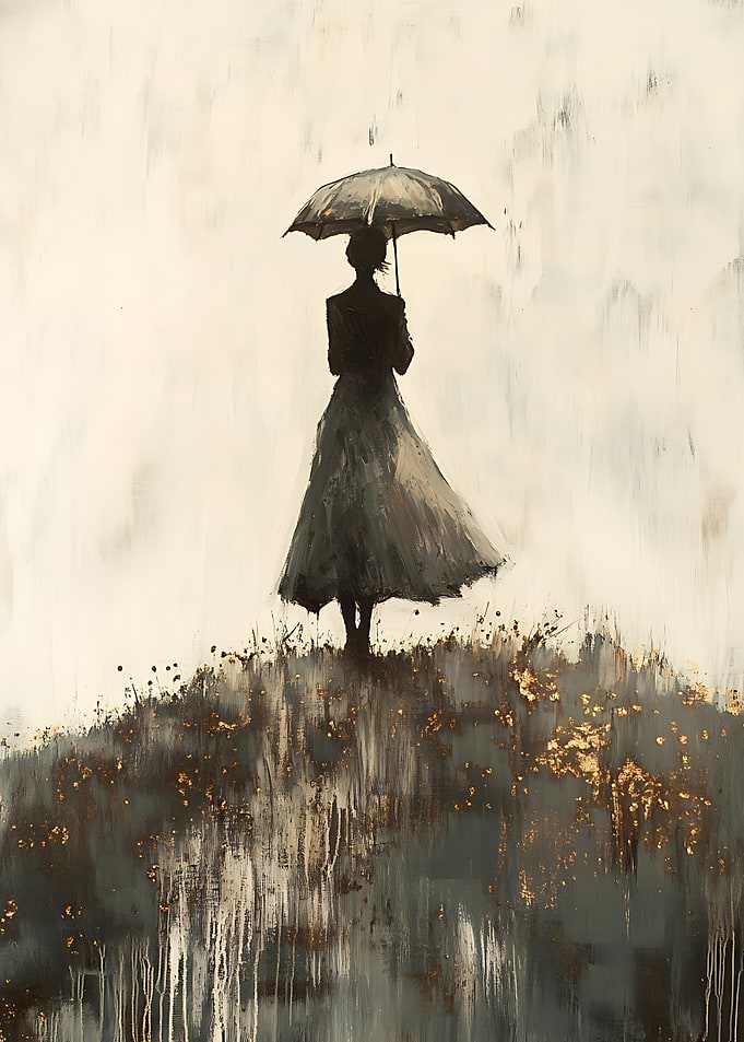 Woman with Umbrella in Rain