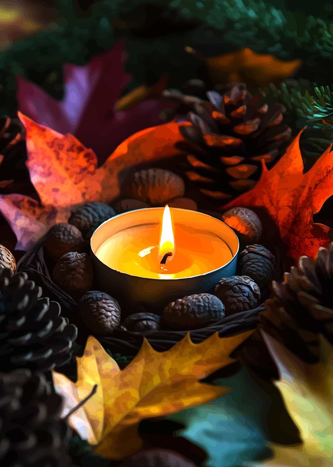 Autumn Candle with Leaves